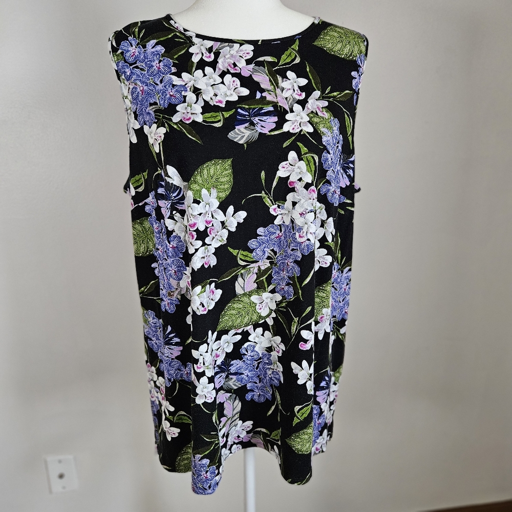 J Jill Wearever 1X Sleeveless Tropical Floral Tunic Top Vacation Resortwear